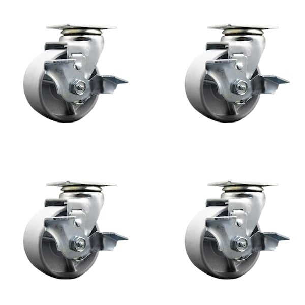 4 Inch Semi Steel Cast Iron Swivel Caster Set with Ball Bearings and Brakes